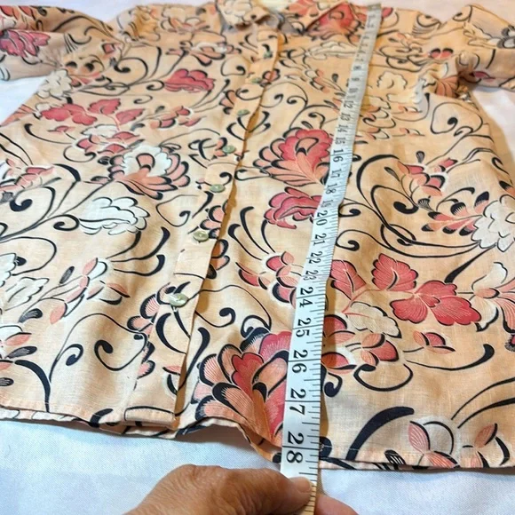 Chico’s Pink Linen Floral Print 3/4 Sleeve No Iron Shirt Top Size 00 (0/2) - Picture 10 of 14